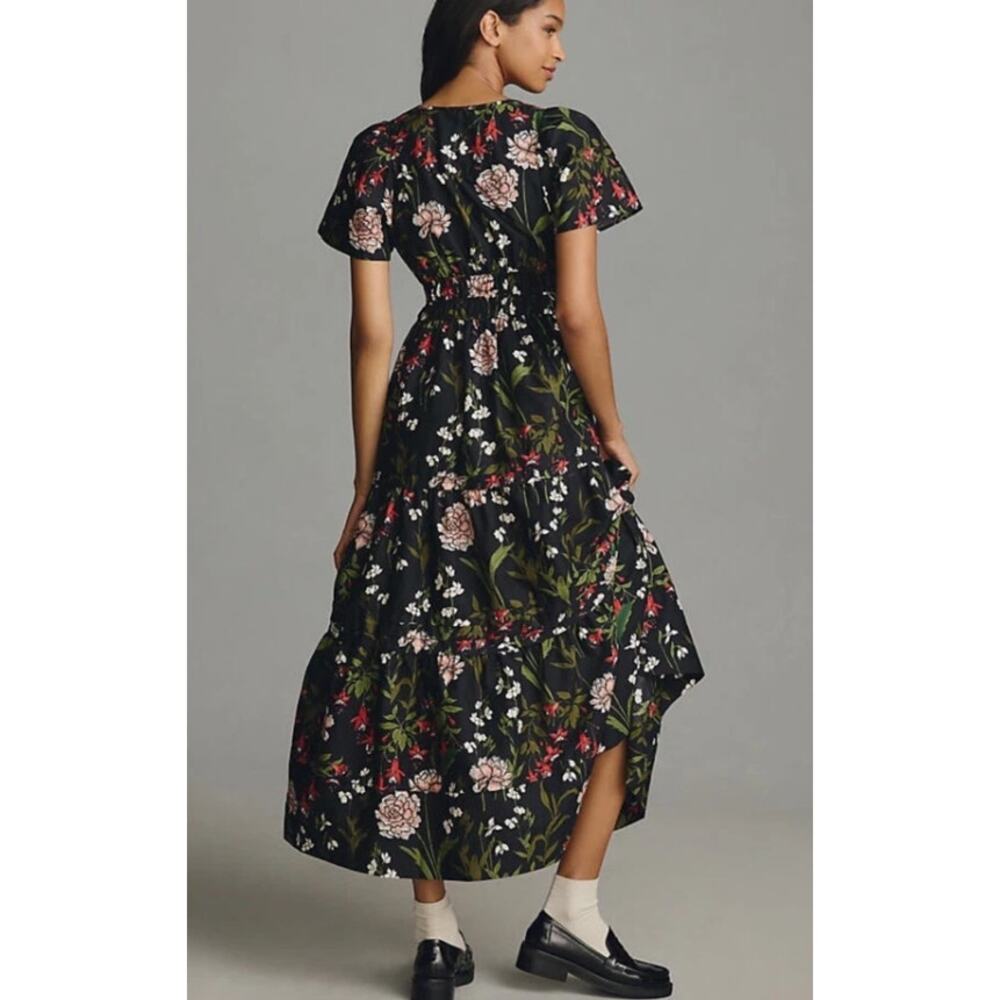 Anthropologie Somerset Maxi Dress Size XL Black Dark Floral Print Tiered - Picture 5 of 14